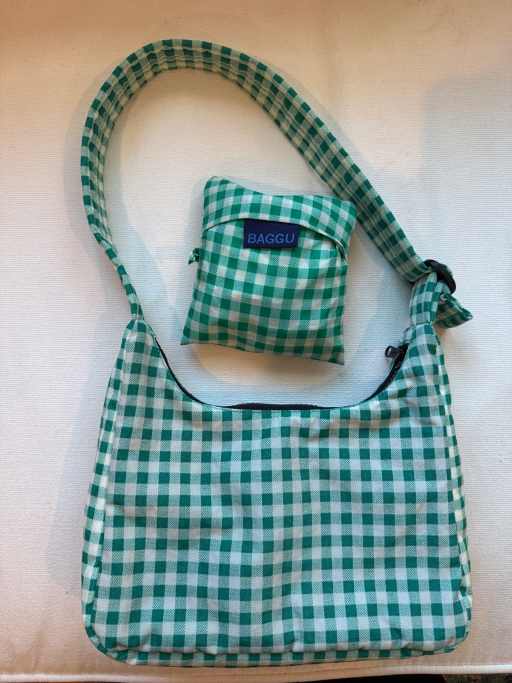 Baggu Green Gingham mini shoulder bag + matching standard reusable !